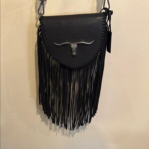 💚Idyllwind Leather Post Black Fringe Crossbody Bag Miranda Lambert Country Chic